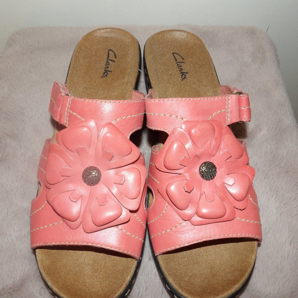 Clarks Leather Floral Slide Sandals Sz 10 M